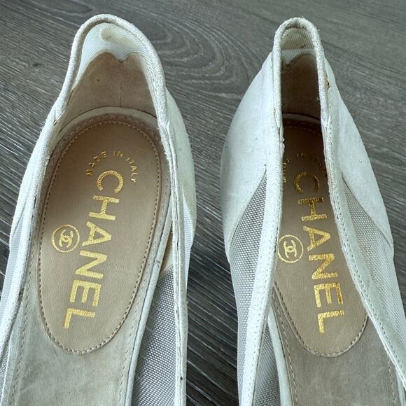 Chanel Vintage‎ Ivory Mesh Heels Size 38 Ultra Rare Audrey Hepburn Blair Waldorf - Picture 10 of 10